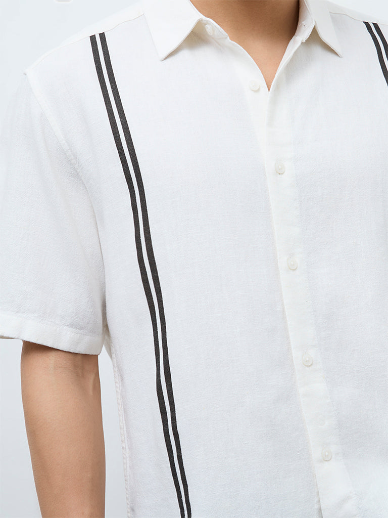 Ascot White Stripe Printed Relaxed-Fit Shirt