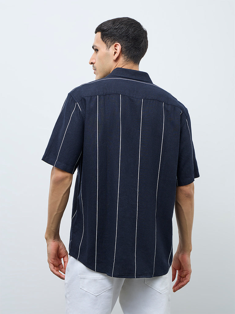 Ascot Navy Stripe Printed Relaxed-Fit Shirt