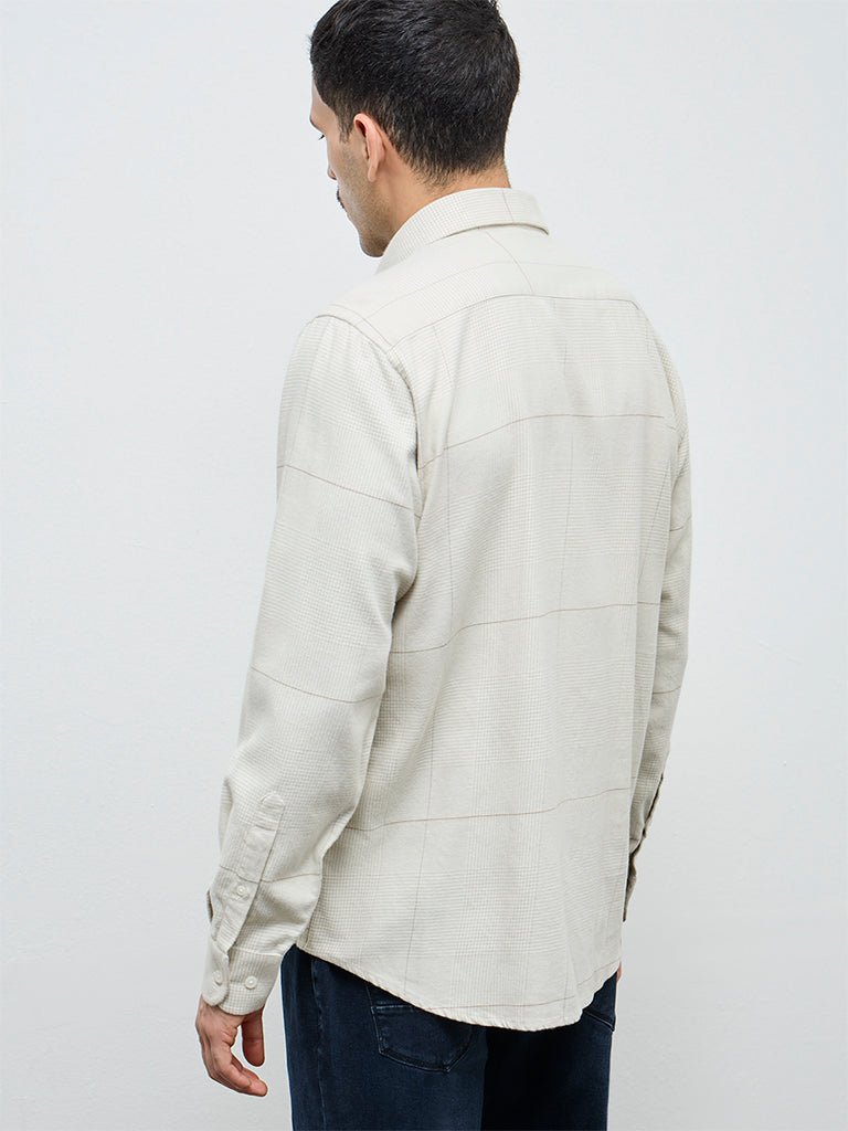 Ascot Light Taupe Checkered Relaxed-Fit Cotton Shirt