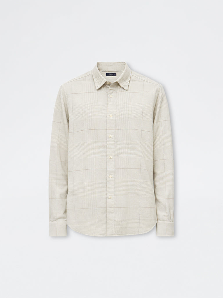 Ascot Light Taupe Checkered Relaxed-Fit Cotton Shirt