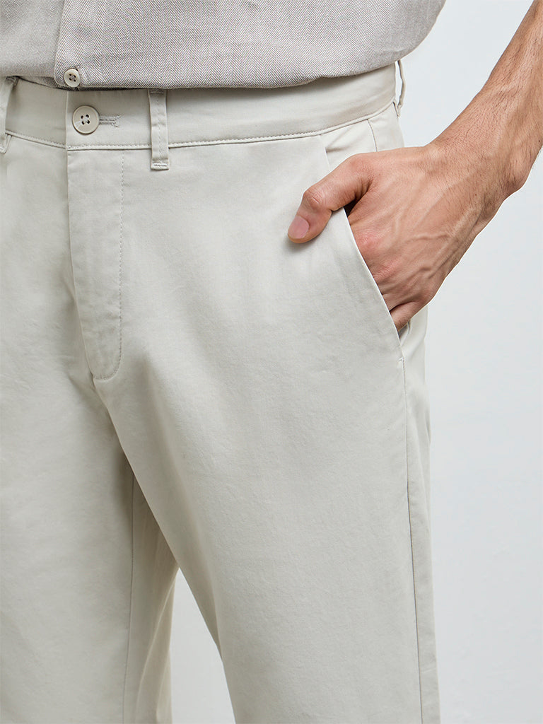 Ascot Beige Relaxed-Fit Mid-Rise Cotton-Blend Trousers