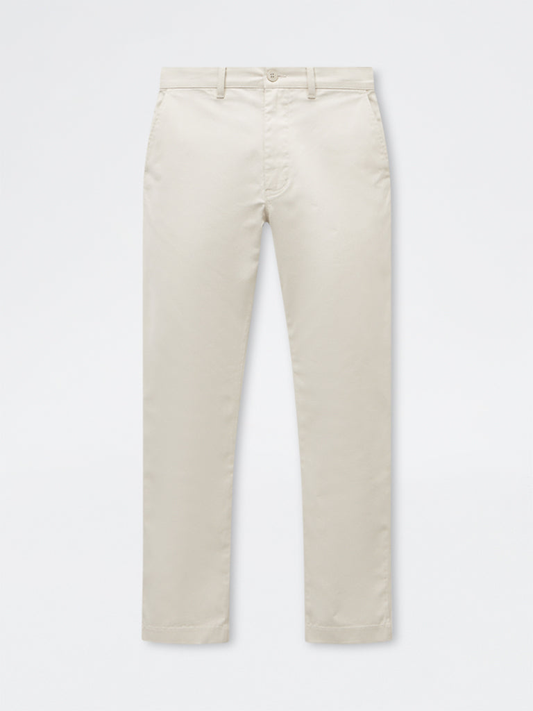 Ascot Beige Relaxed-Fit Mid-Rise Cotton-Blend Trousers