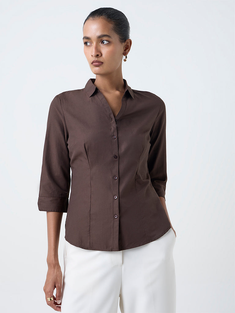Wardrobe Dark Brown Solid Shirt
