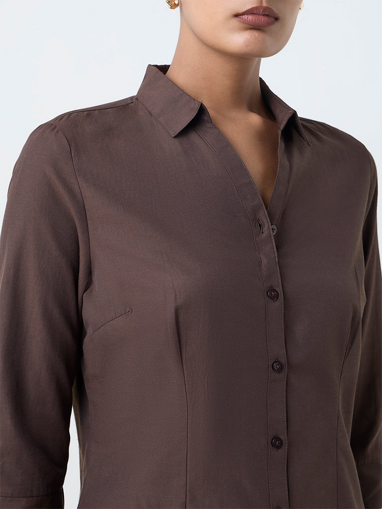 Wardrobe Dark Brown Solid Shirt