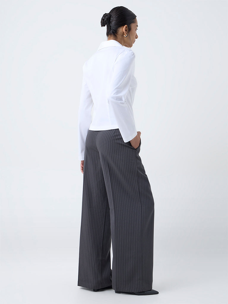 Wardrobe Grey Pinstriped High-Rise Trousers