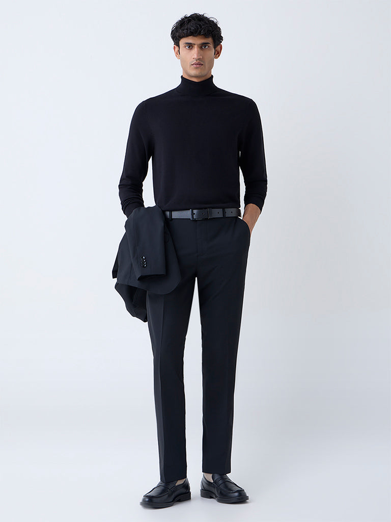WES Formals Black Slim-Fit Turtleneck Sweater