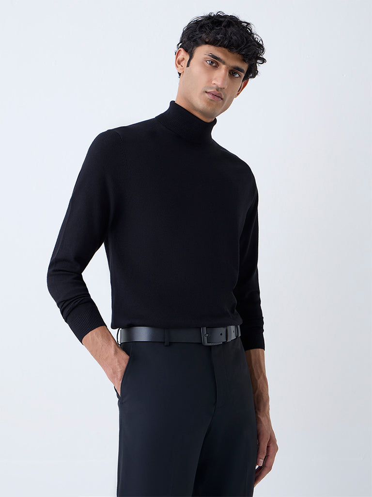 WES Formals Black Slim-Fit Turtleneck Sweater