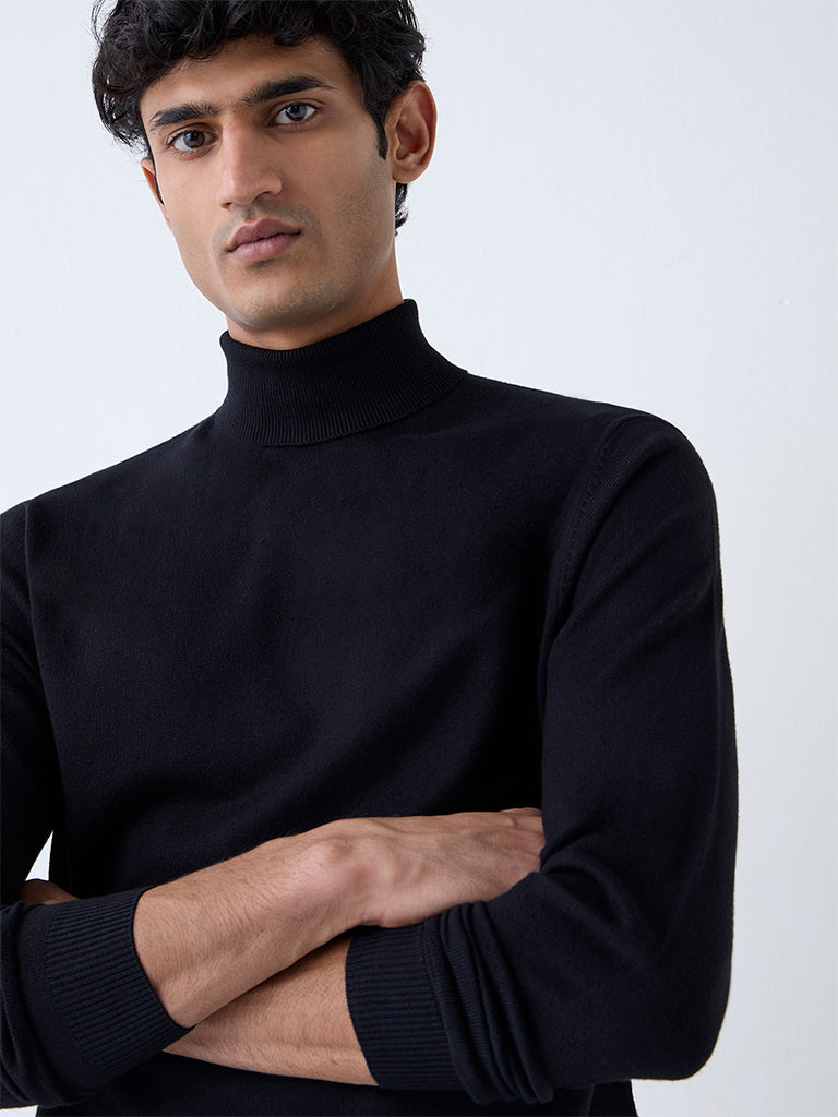 WES Formals Black Slim-Fit Turtleneck Sweater