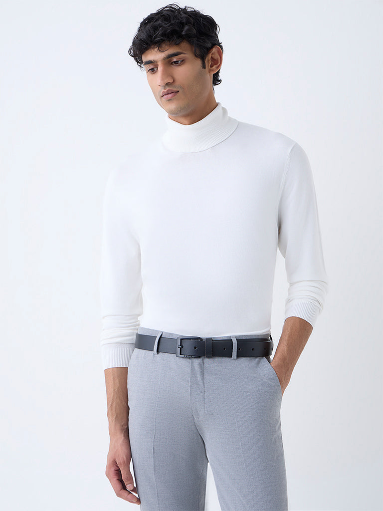 WES Formals White Slim-Fit Turtleneck Sweater