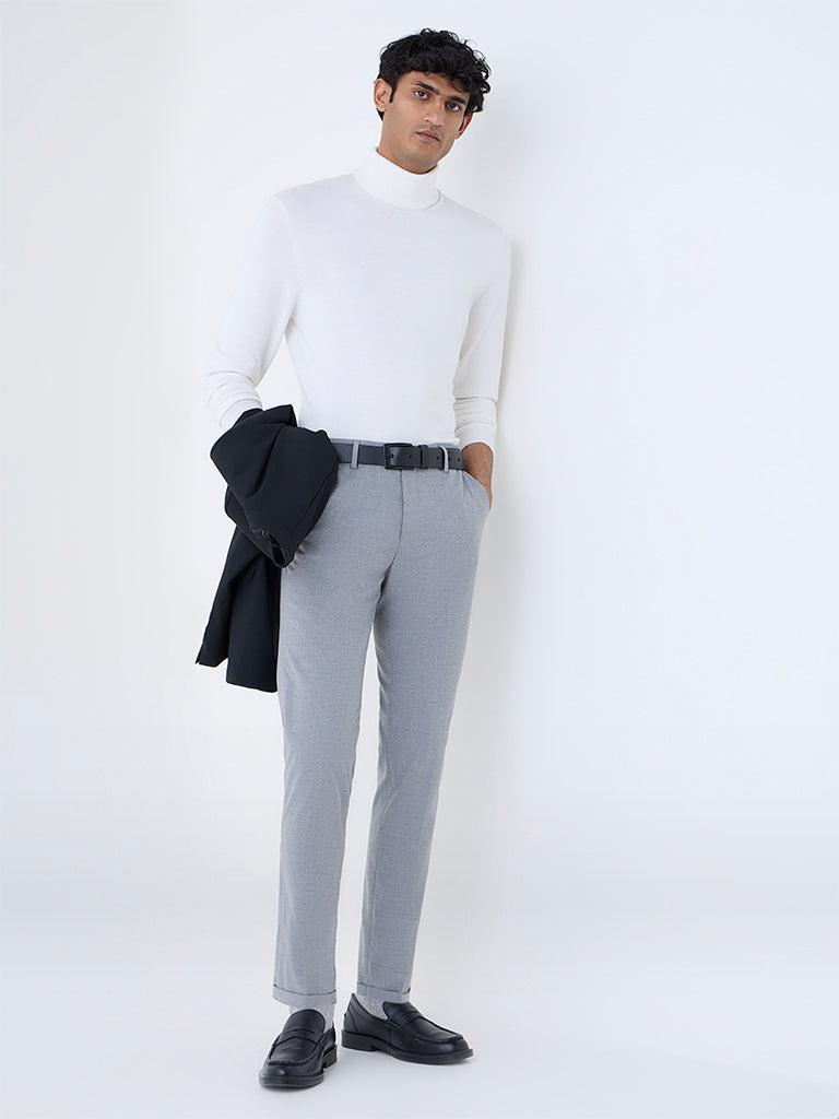 WES Formals White Slim-Fit Turtleneck Sweater