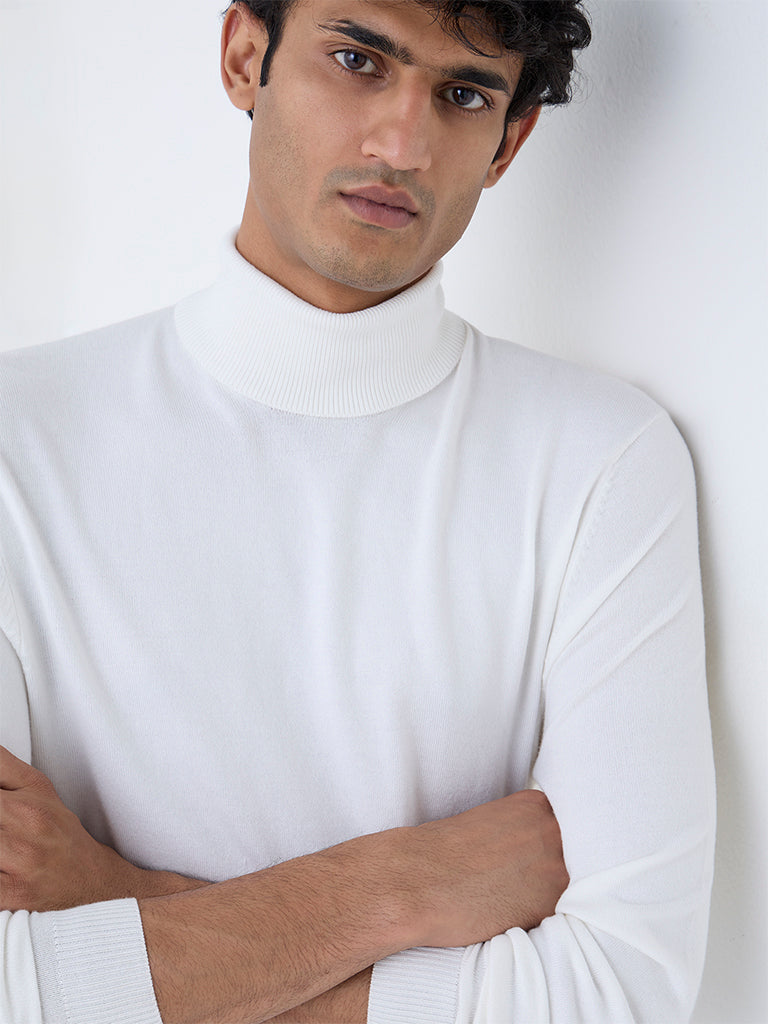 WES Formals White Slim-Fit Turtleneck Sweater
