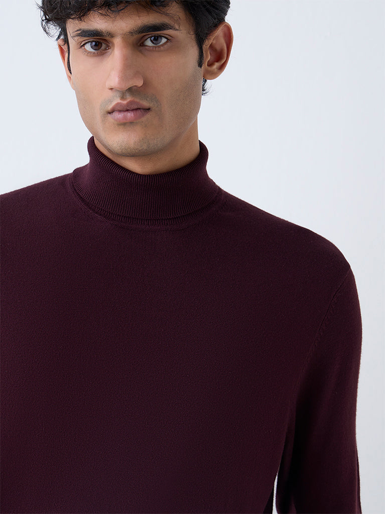 WES Formals Wine Slim-Fit Turtleneck Sweater