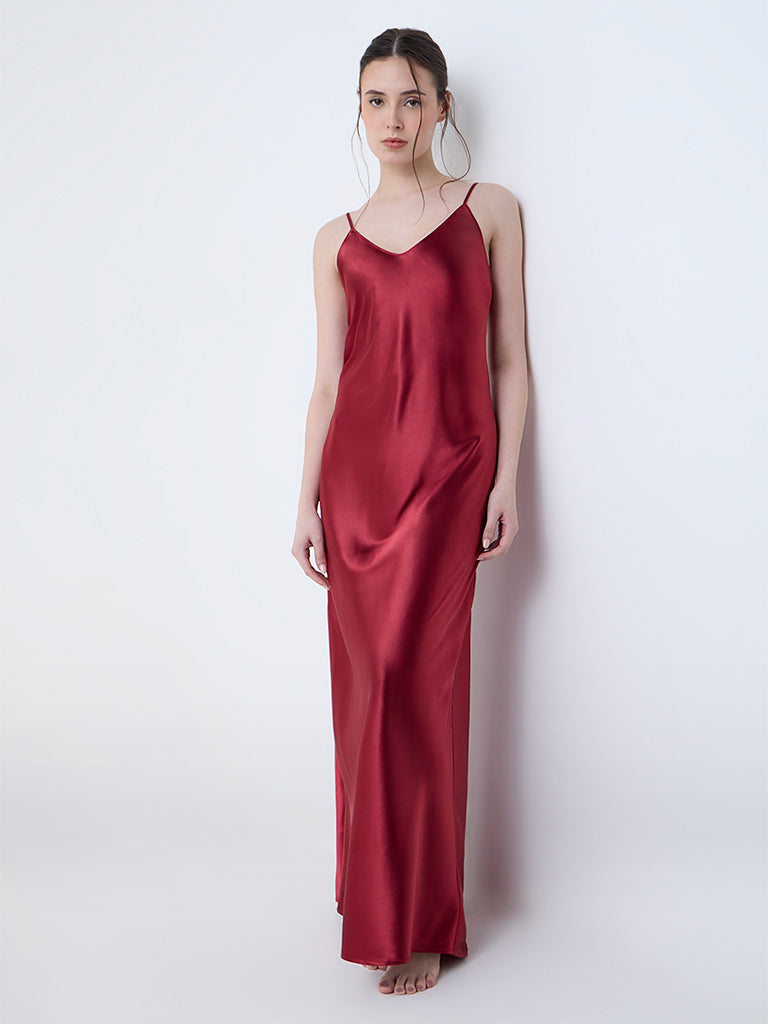 Wunderlove Red Satin Slip Dress