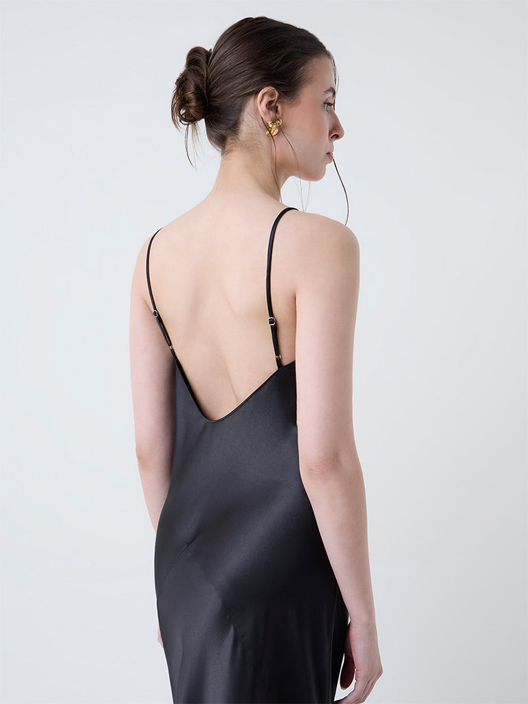 Wunderlove Black Satin Slip Dress