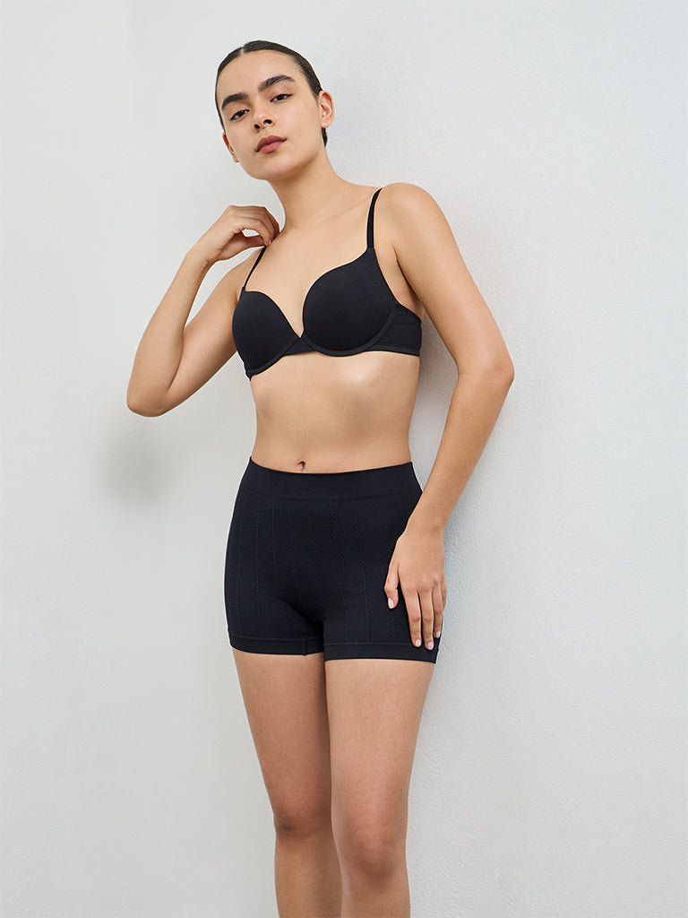 Superstar Black Under-wired Cotton Push-Up Bra