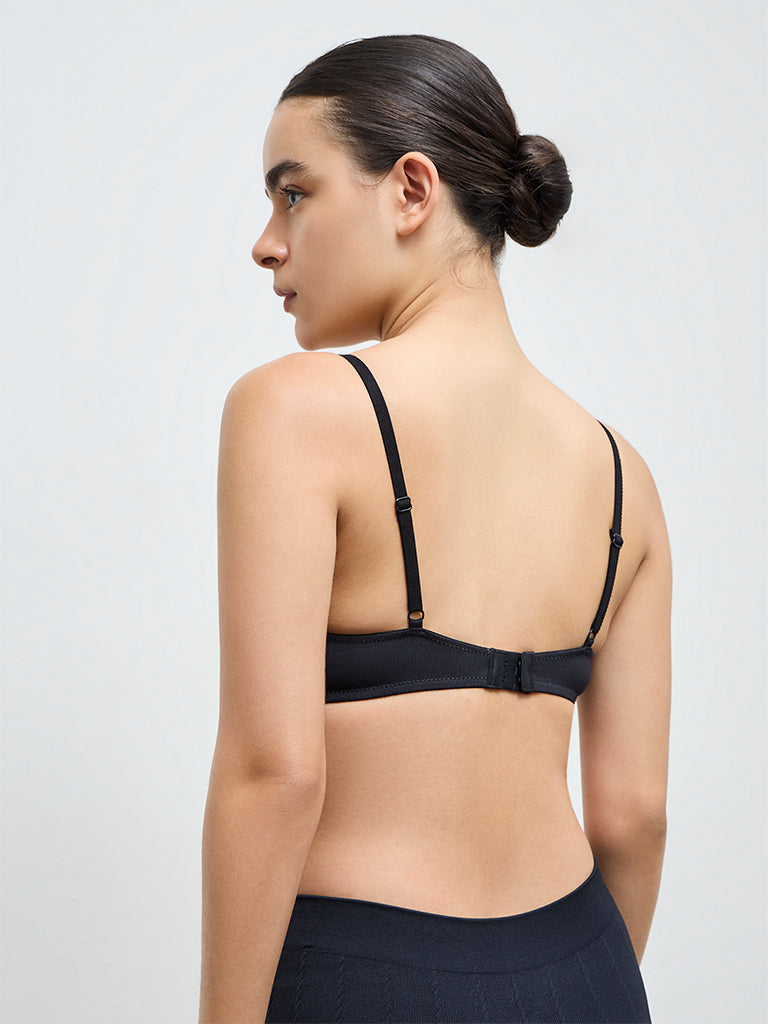 Superstar Black Under-wired Cotton Push-Up Bra