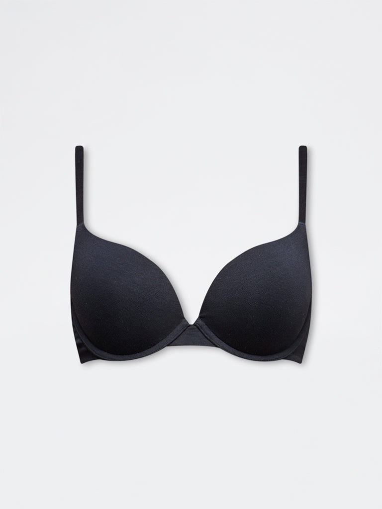 Superstar Black Under-wired Cotton Push-Up Bra