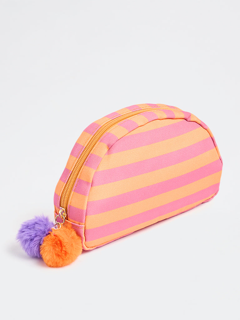 Studiowest Orange Striped Pom-Pom Detailed Pouch