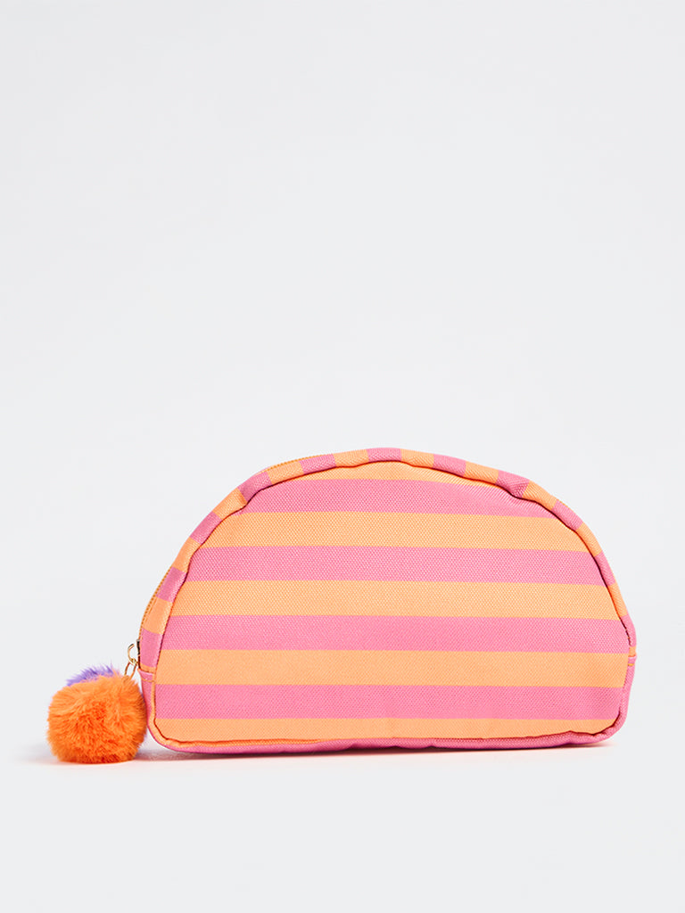 Studiowest Orange Striped Pom-Pom Detailed Pouch