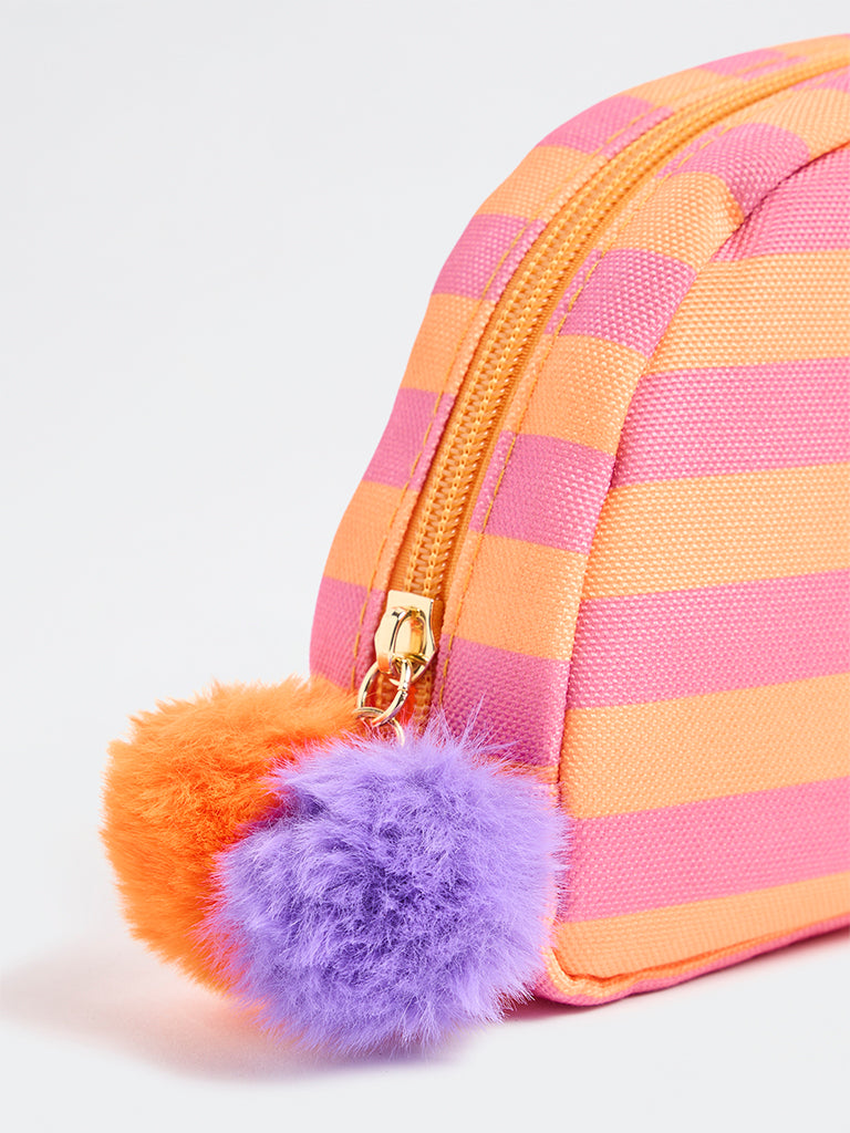 Studiowest Orange Striped Pom-Pom Detailed Pouch
