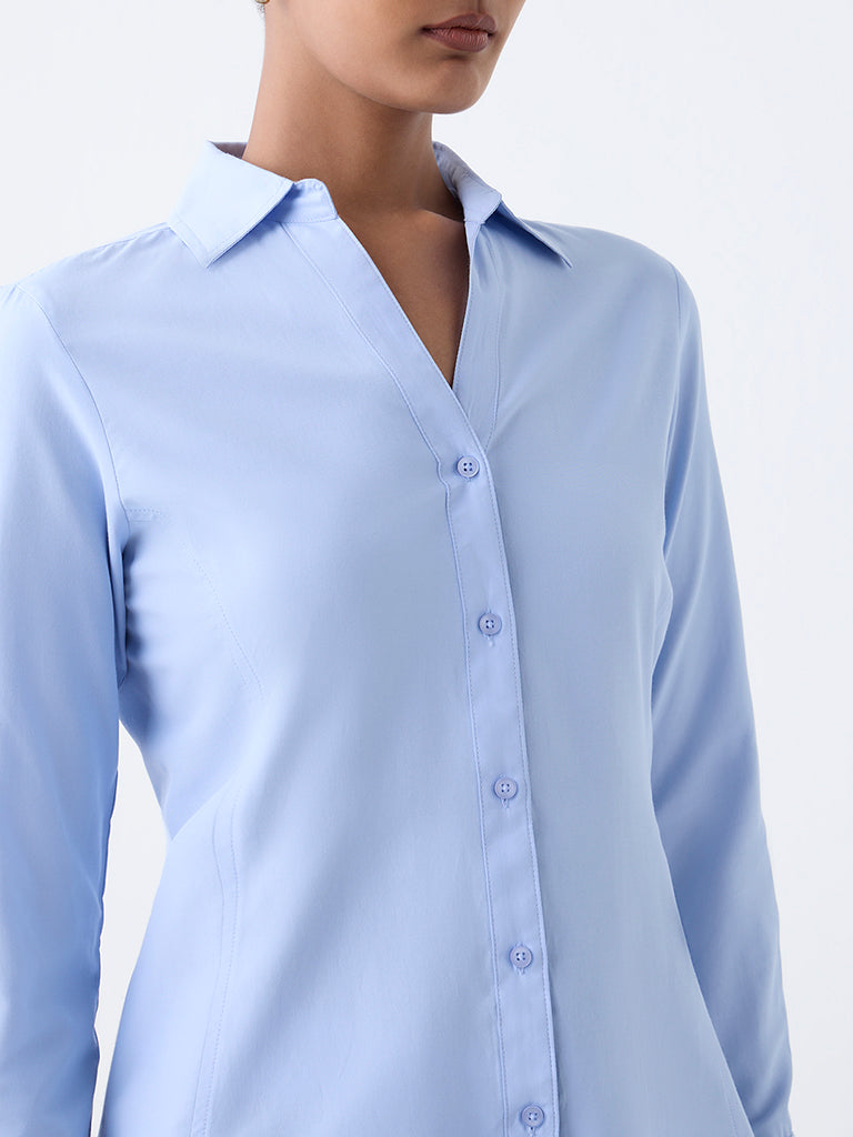 Wardrobe Blue Solid Cotton Shirt