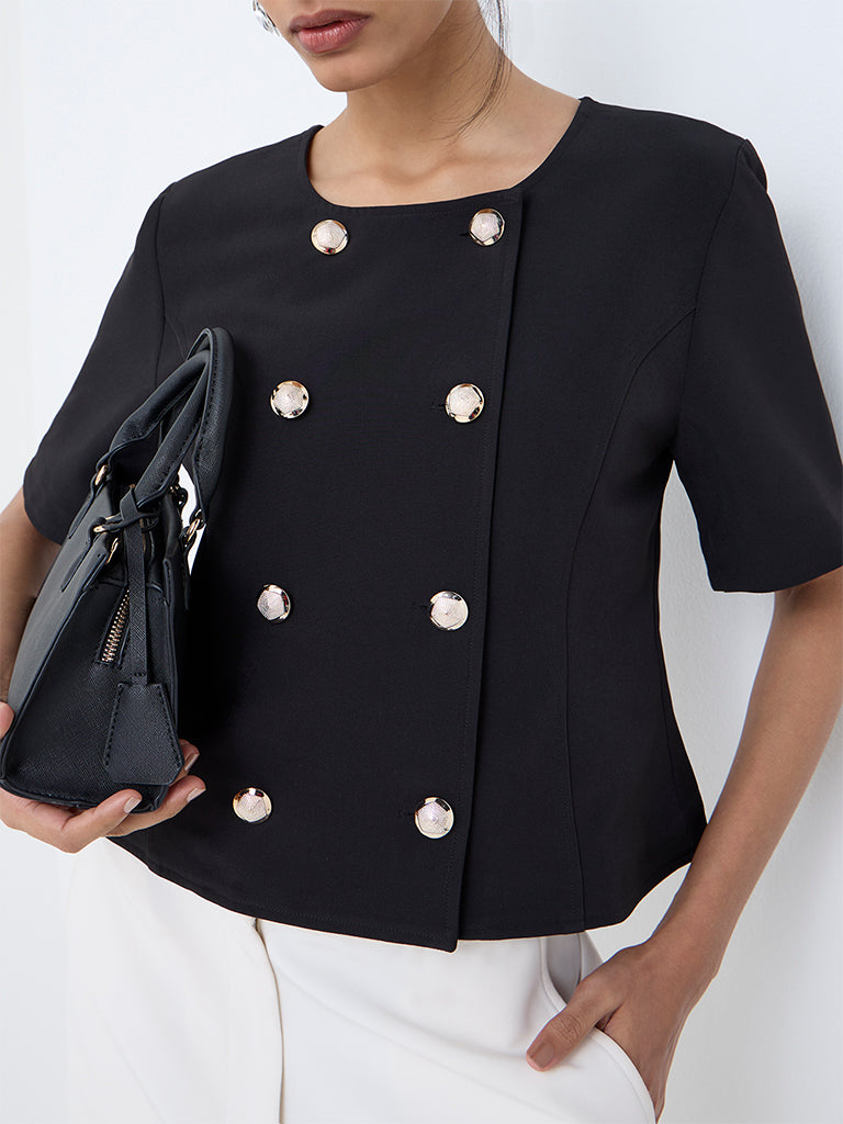 Wardrobe Black Button-Detailed Top