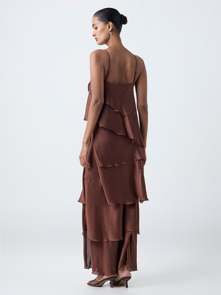 Wardrobe Dark Brown Ruffle Detailed Party A-Line Dress