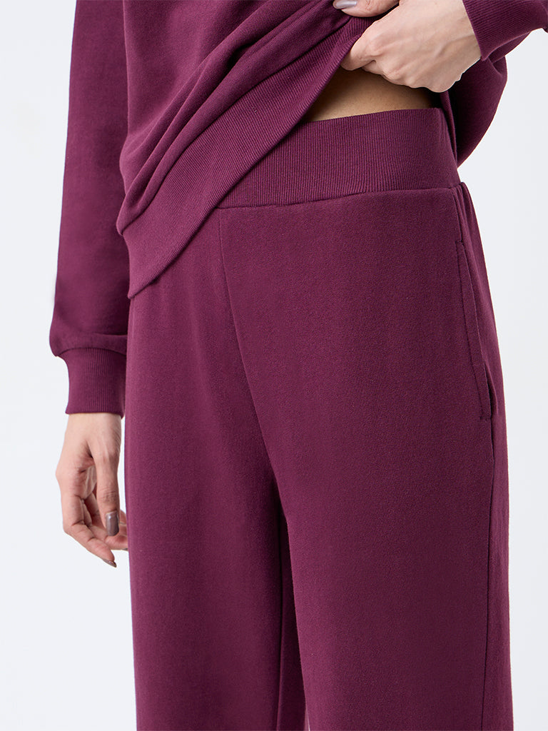 Studiofit Plum Solid High-Rise Cotton Pants