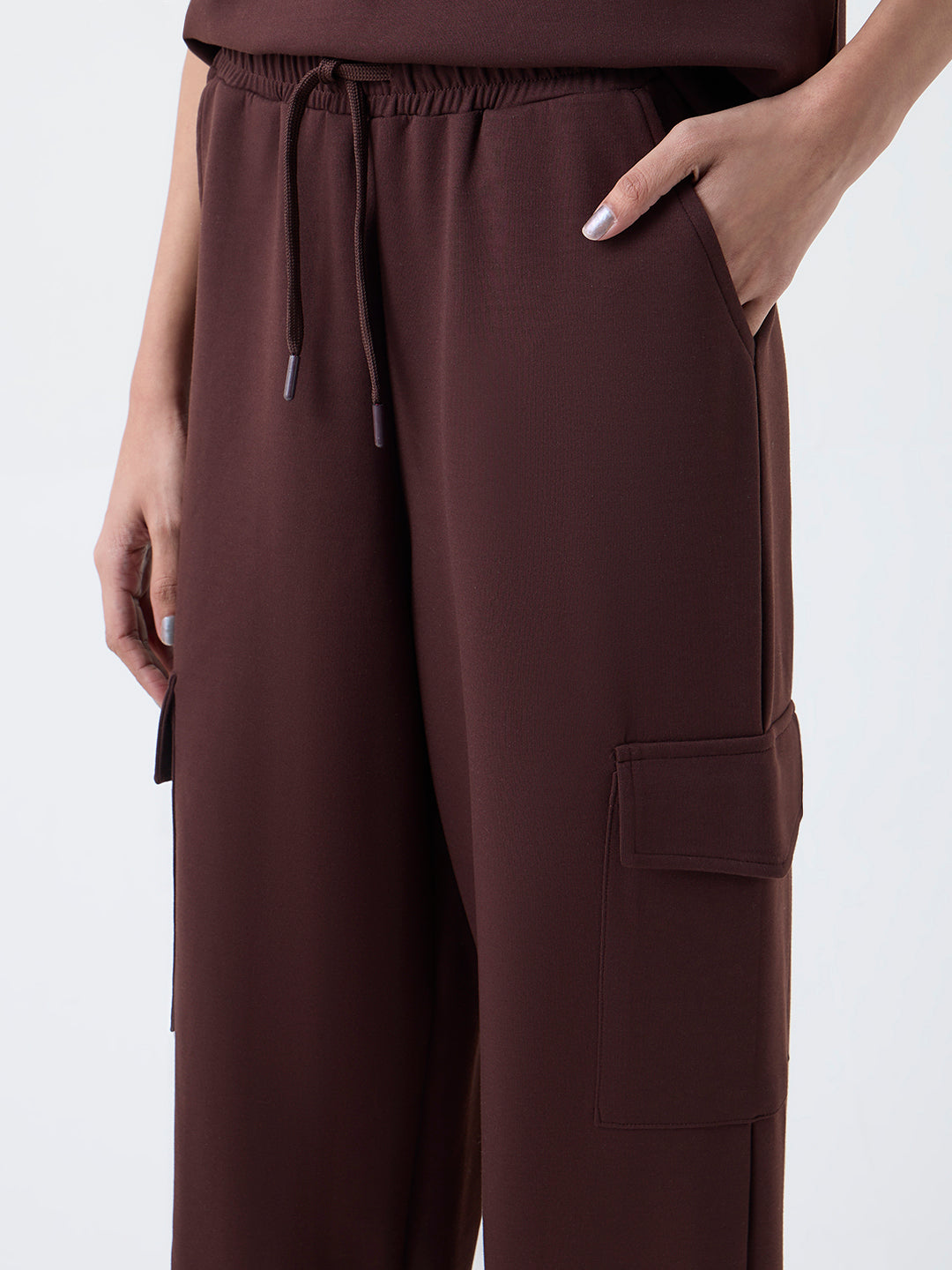Studiofit Dark Brown High-Rise Cargo Track Pants