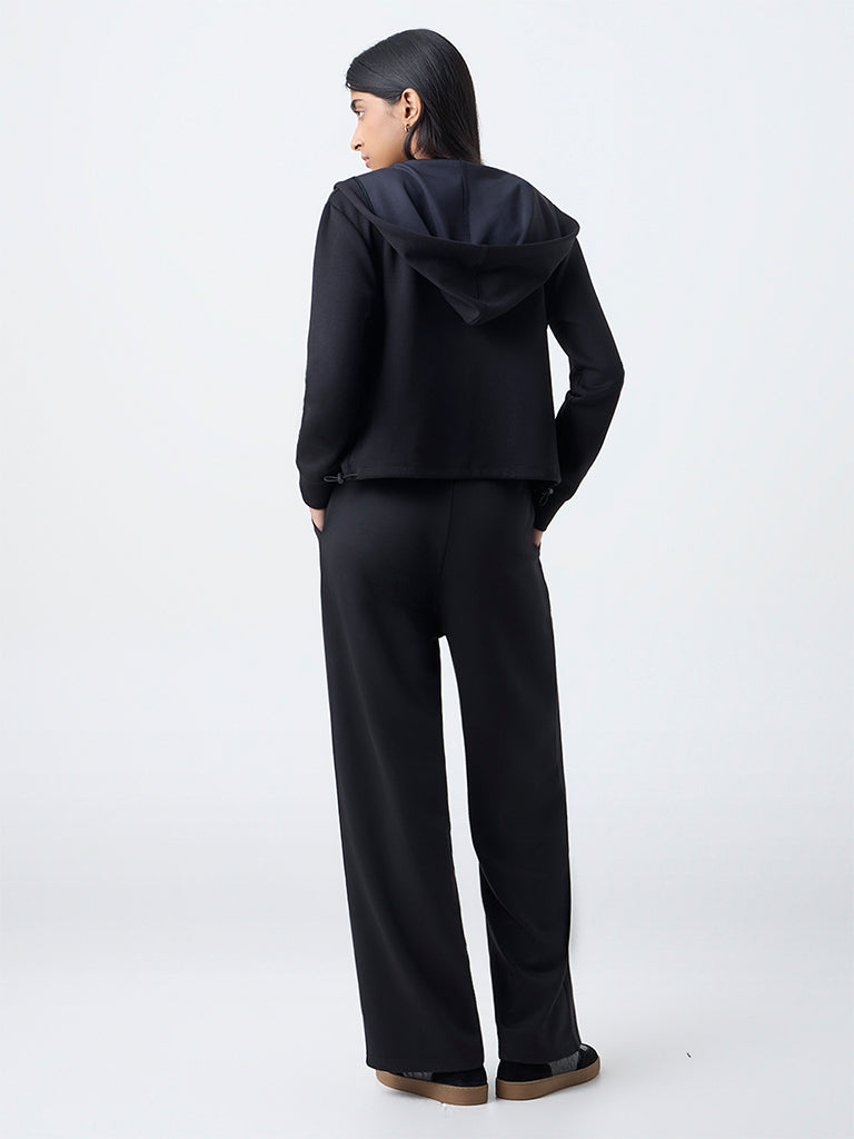 Studiofit Black Solid High-Rise Track Pants