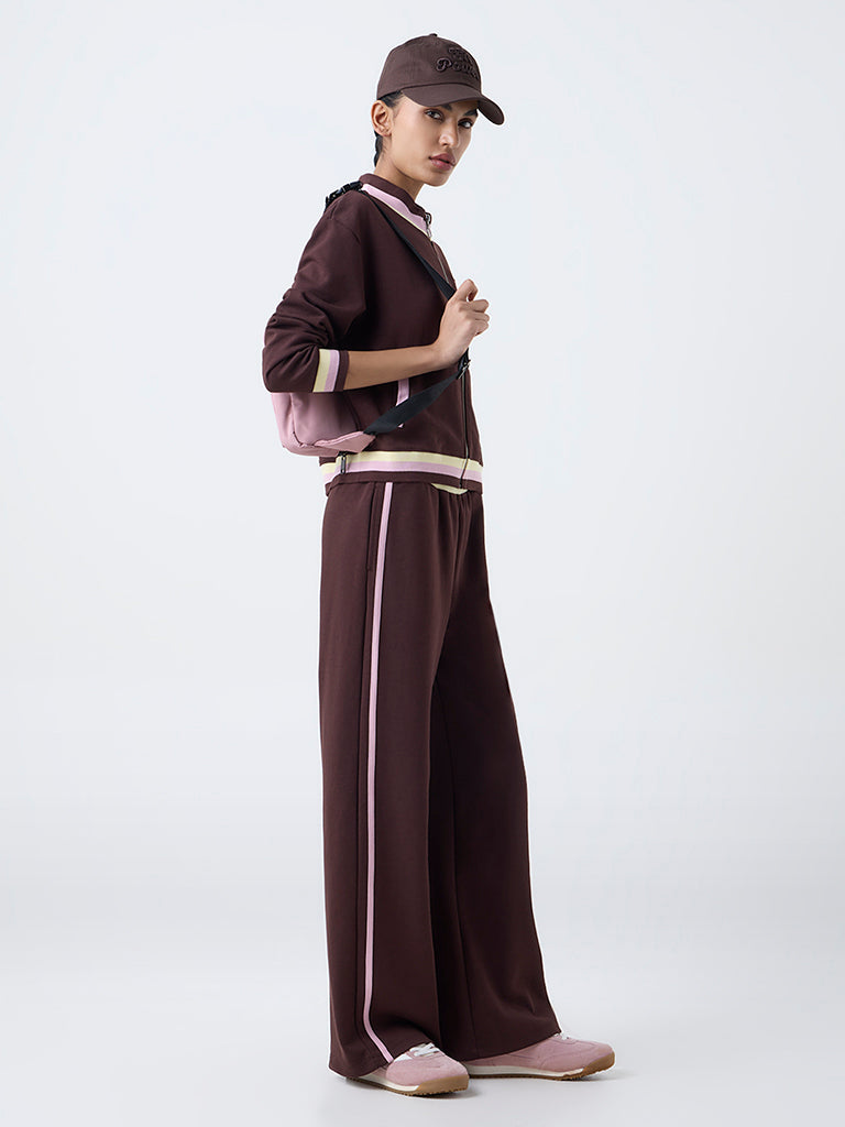 Studiofit Dark Brown Striped High-Rise Pants