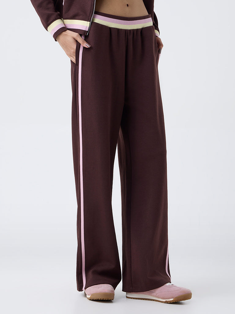 Studiofit Dark Brown Striped High-Rise Pants
