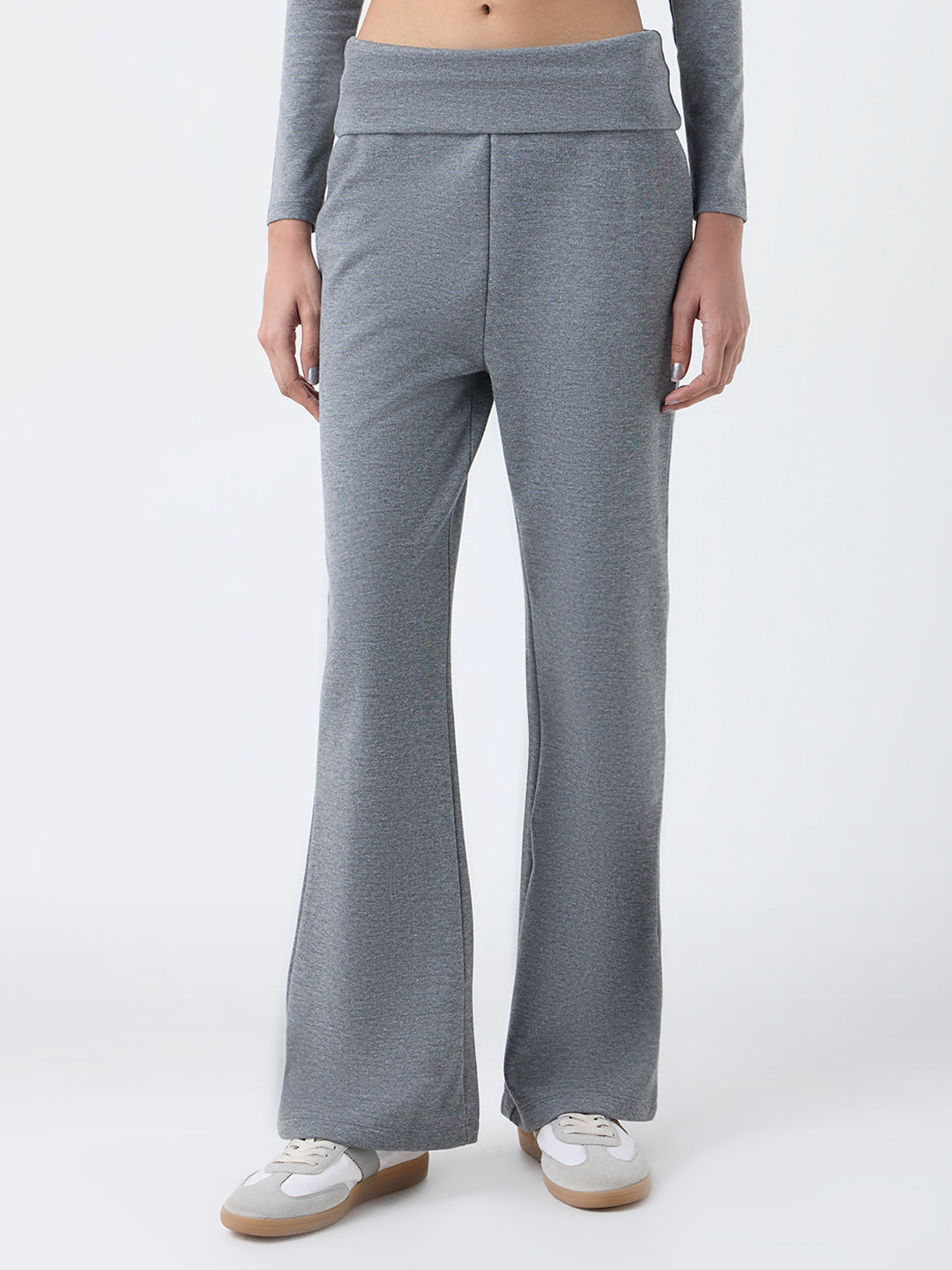 Studiofit Grey High-Rise Cotton-Blend Bootcut Pants