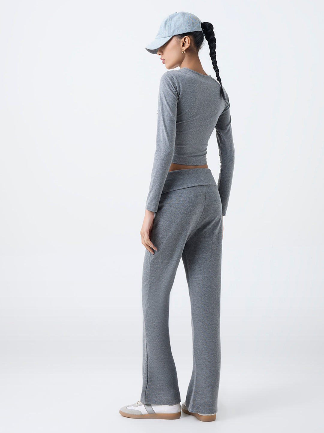 Studiofit Grey High-Rise Cotton-Blend Bootcut Pants