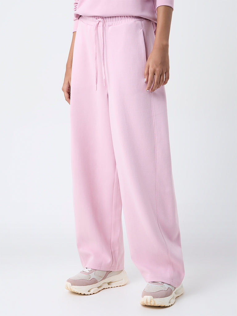 Studiofit Pink Solid High-Rise Track Pants