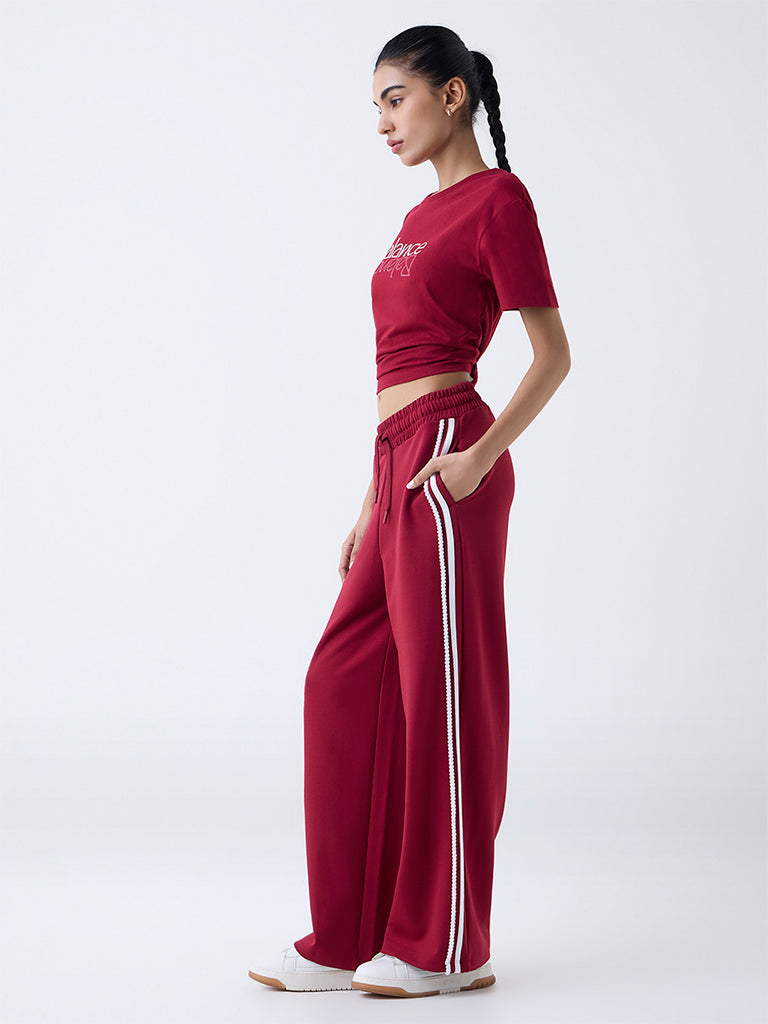 Studiofit Maroon Striped High-Rise Track Pants