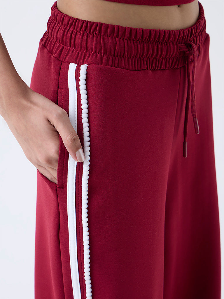 Studiofit Maroon Striped High-Rise Track Pants