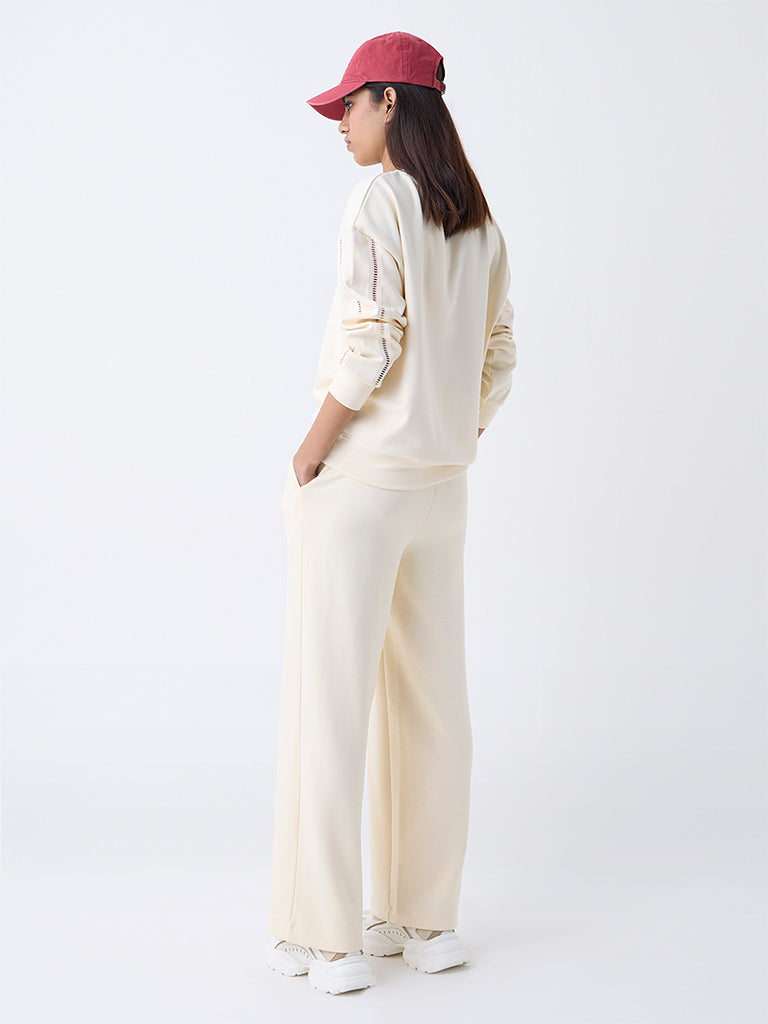 Studiofit Cream Solid High-Rise Pants