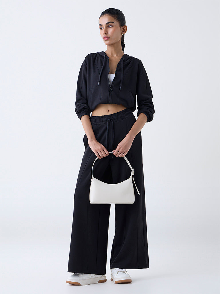 Studiofit Black Solid Hooded Jacket