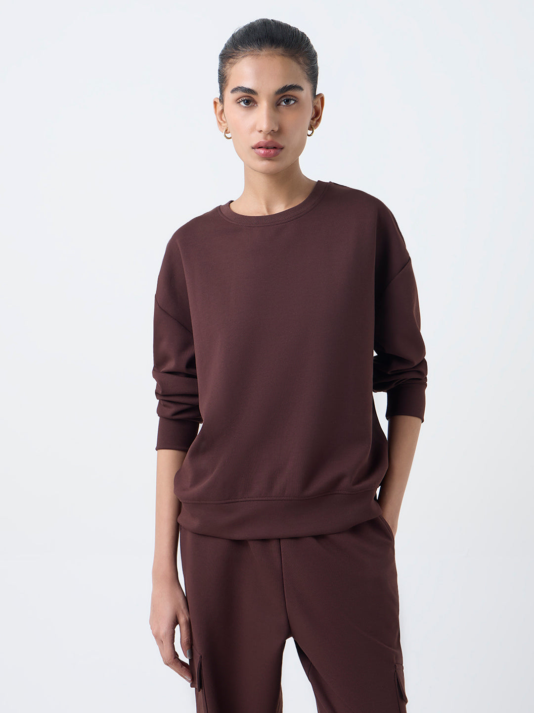 Studiofit Dark Brown Solid Sweatshirt