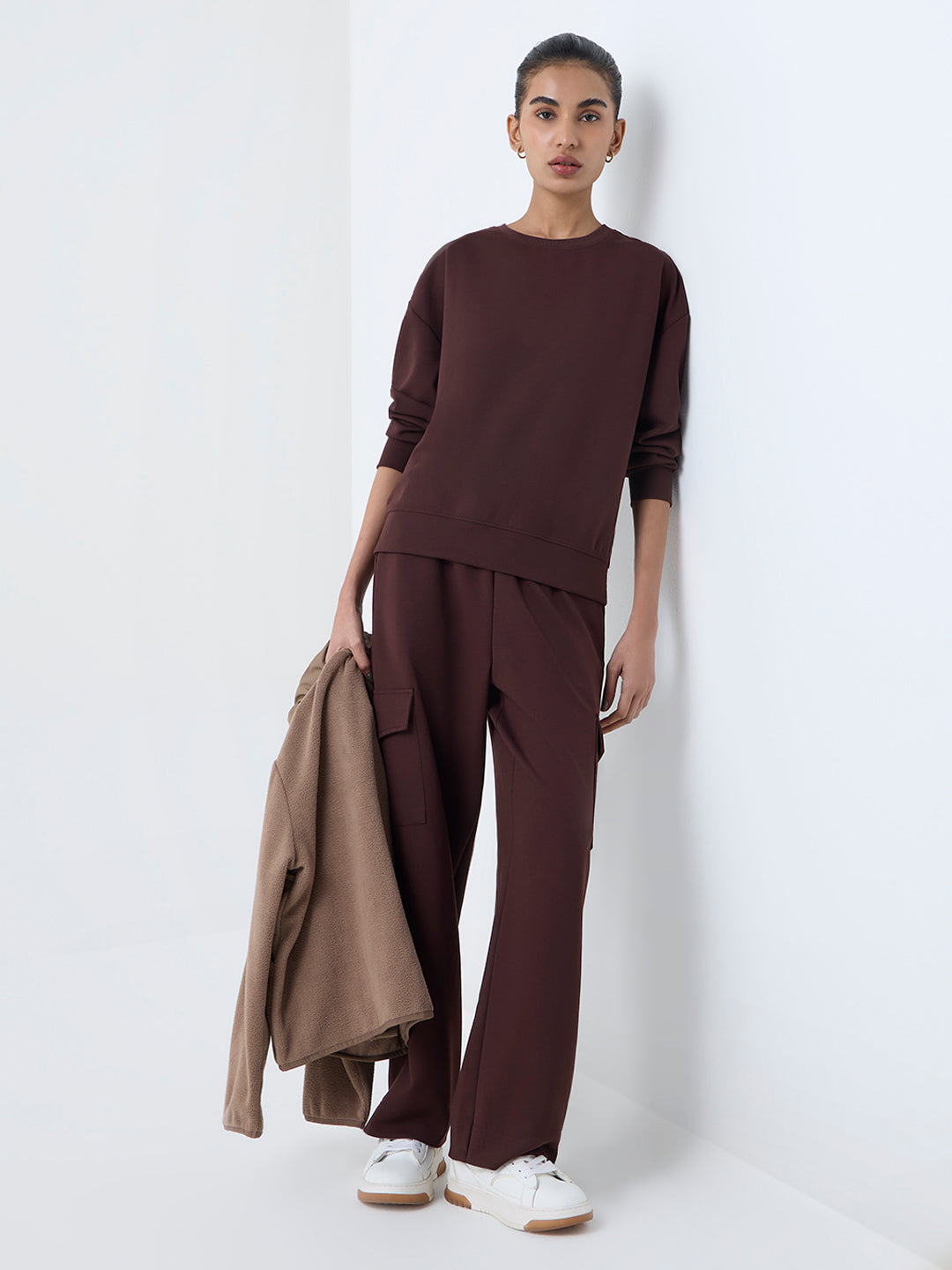 Studiofit Dark Brown Solid Sweatshirt