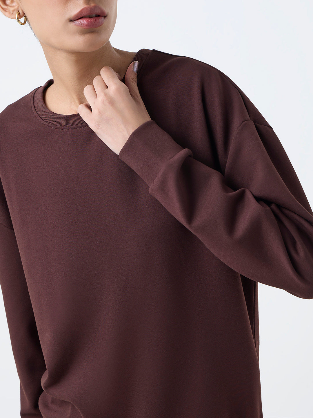 Studiofit Dark Brown Solid Sweatshirt