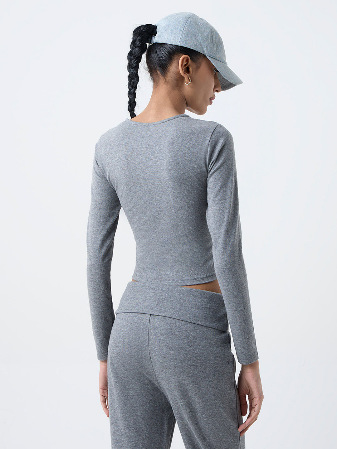 Studiofit Grey Criss-Cross Detailed Cotton-Blend T-Shirt