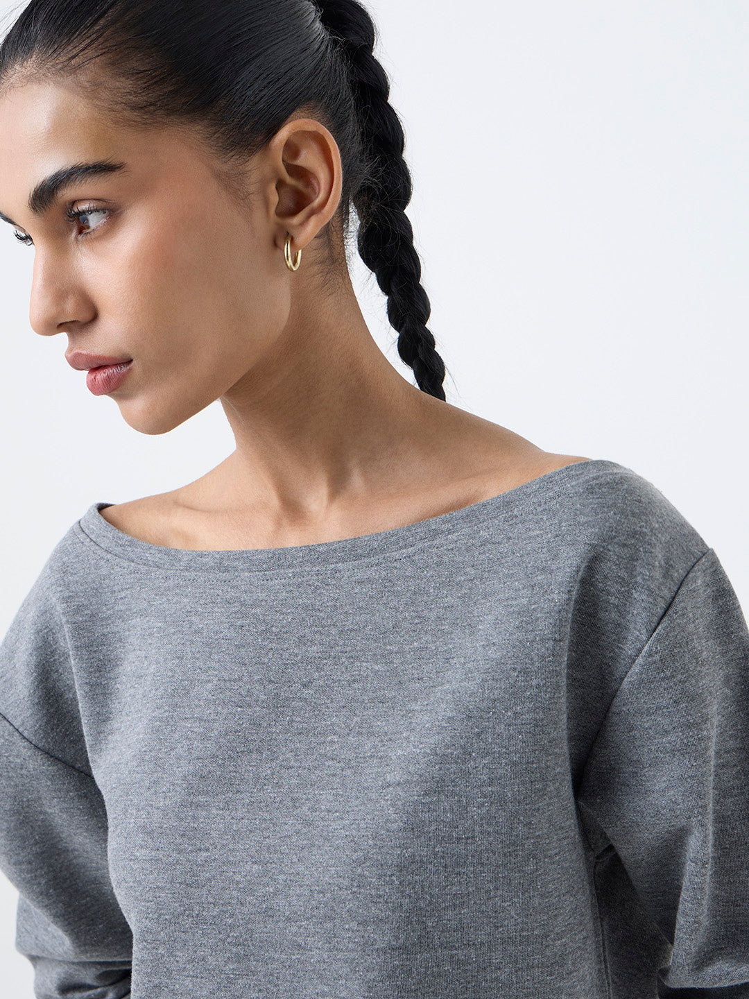Studiofit Grey Solid Cotton-Blend T-Shirt