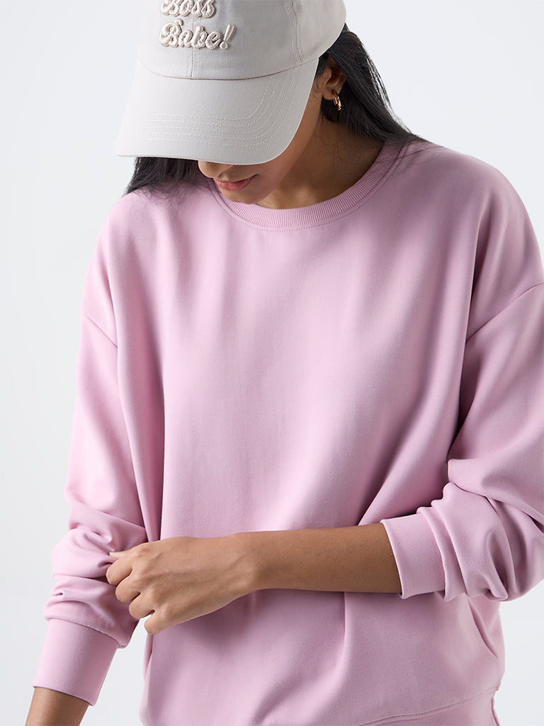 Studiofit Pink Solid Sweatshirt