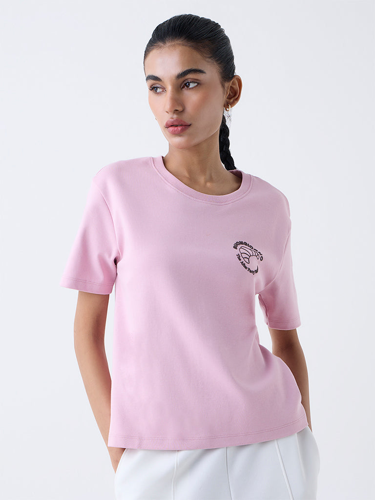 Studiofit Pink Printed Cotton T-Shirt
