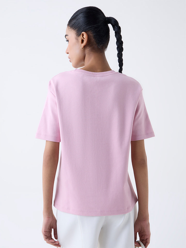 Studiofit Pink Printed Cotton T-Shirt