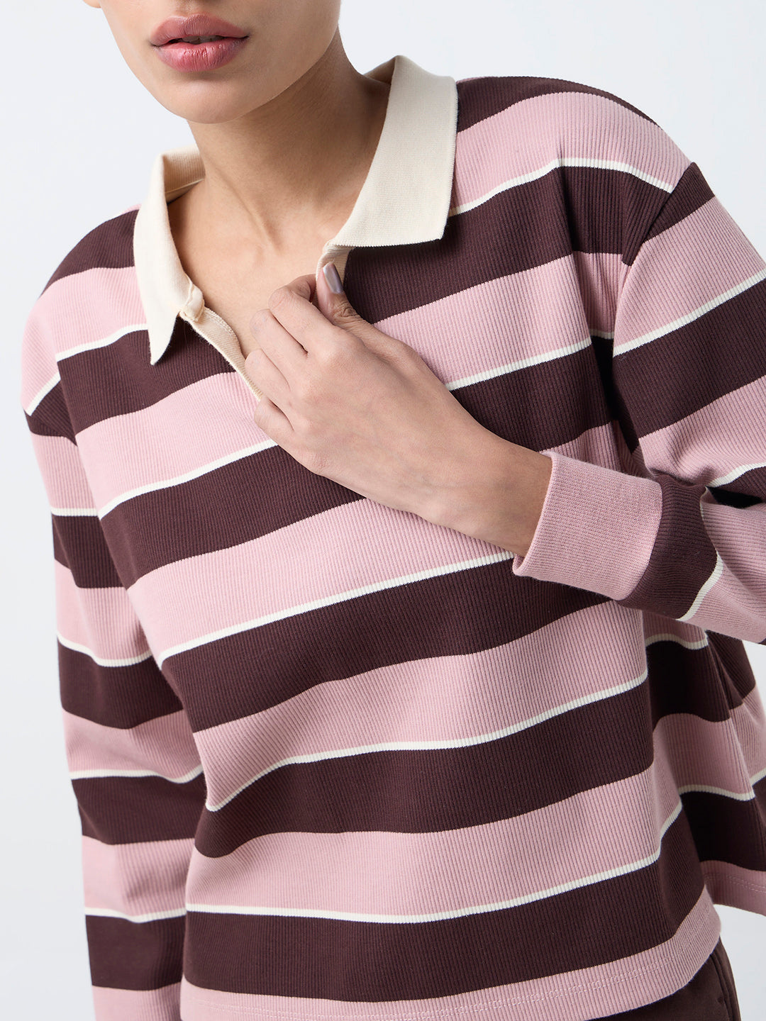 Studiofit Pink Striped Cotton-Blend T-Shirt