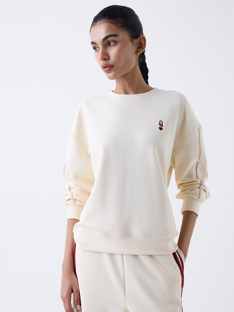 Studiofit Cream Solid Sweatshirt