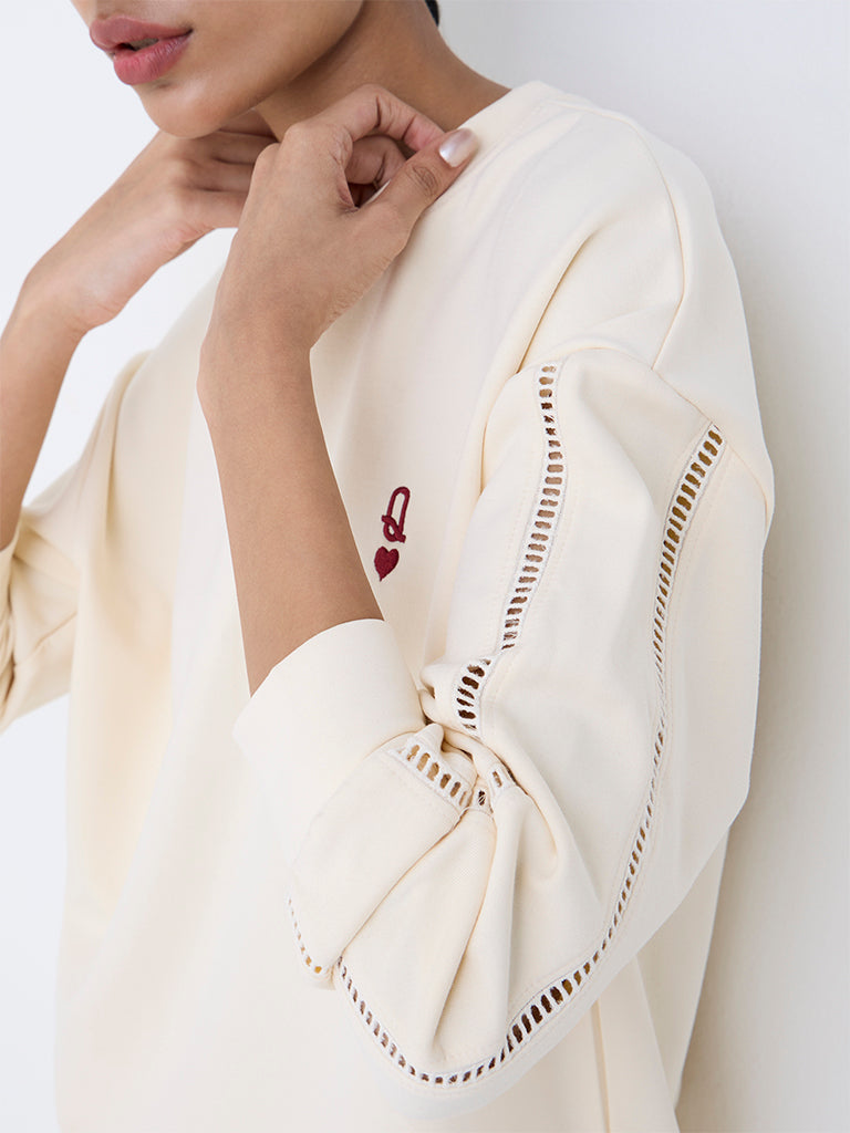 Studiofit Cream Solid Sweatshirt